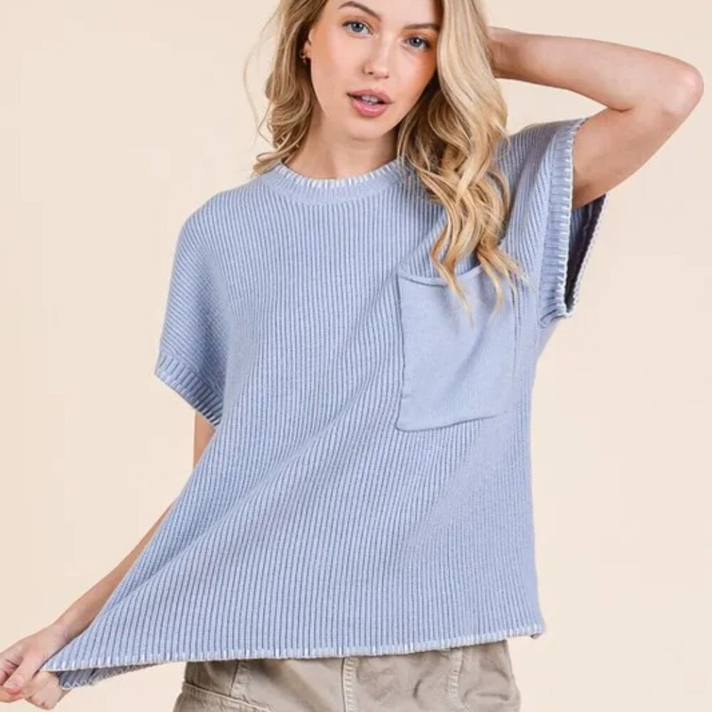 ✨NWT Lime 'N'‎ Chili Solid Cap Sleeve Stitch Edge Knit Sweater
